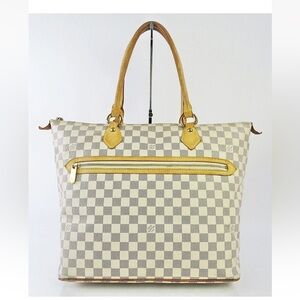 Louis Vuitton White and Tan Checkered Tote